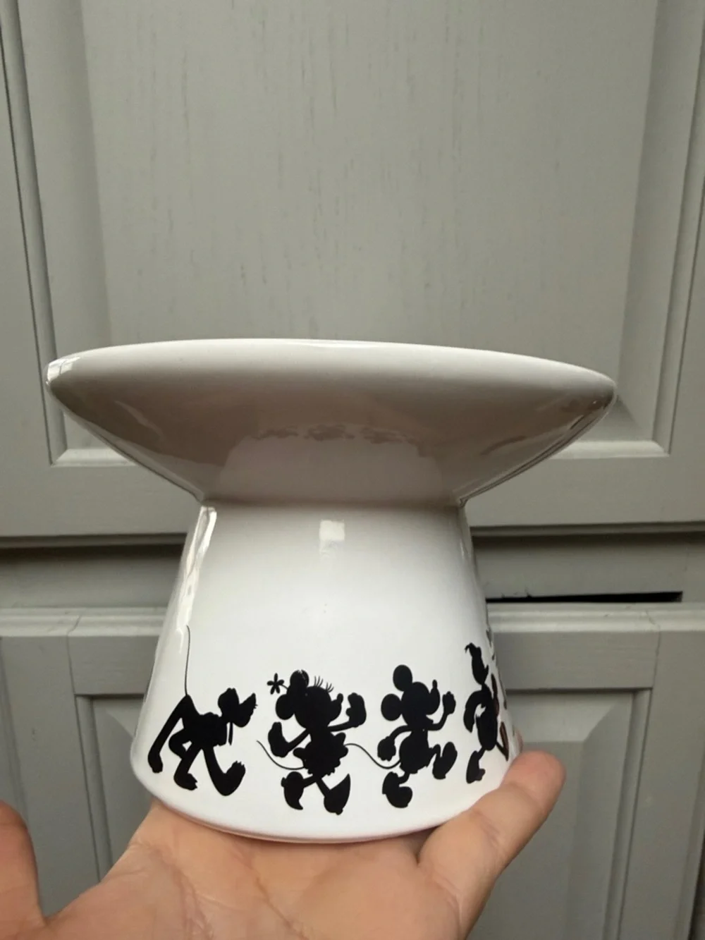 Disney White Ceramic Pet Pedestal Bowl with Black Character Silhouettes